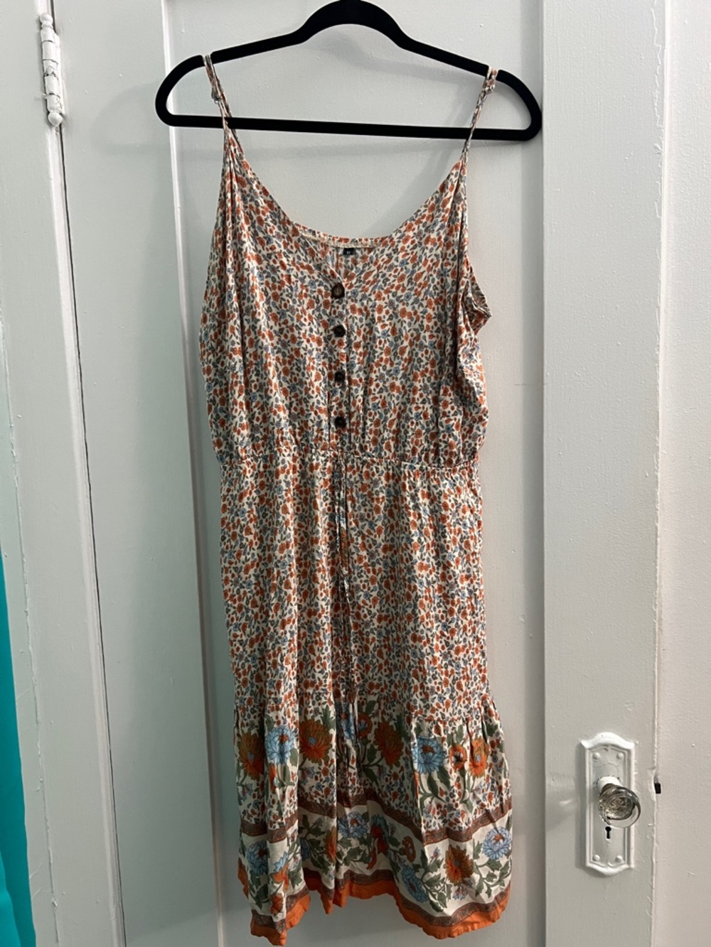 Floral Button-Front Spaghetti Strap Sundress - Cream & Rust